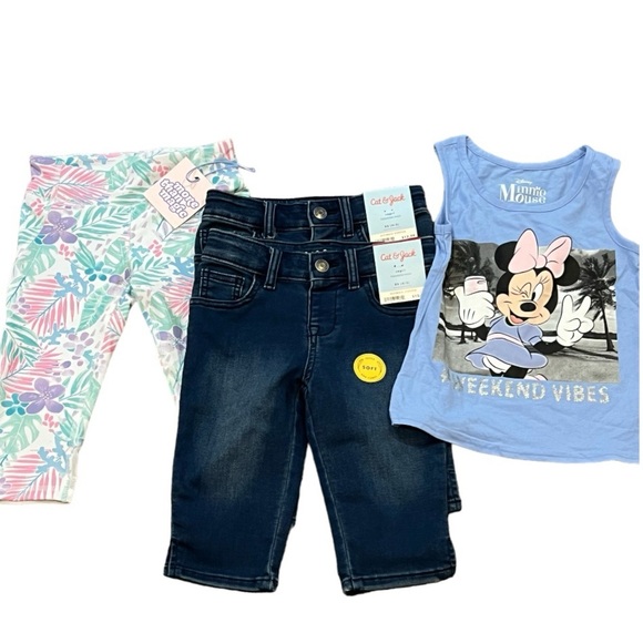 Cat & Jack Other - GIRLS 4/5 XS LOT denim capris, floral leggings, Minnie Mouse tank top